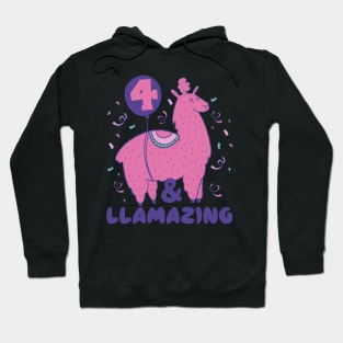 Llamazing 4th Birthday 4 Years Old Llama Girls Kids Gift print Hoodie